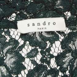 Pre Owned Sandro Green Guipure Lace Tie-Up Neck Mini Dress L