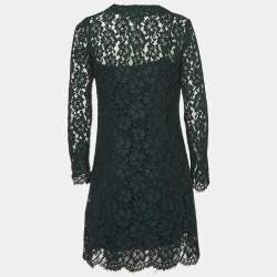Pre Owned Sandro Green Guipure Lace Tie-Up Neck Mini Dress L