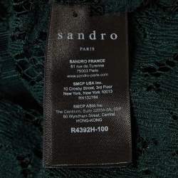 Pre Owned Sandro Green Guipure Lace Tie-Up Neck Mini Dress L