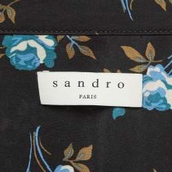 Pre Owned Sandro Black Floral Print Satin Short Dress S