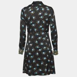 Pre Owned Sandro Black Floral Print Satin Short Dress S