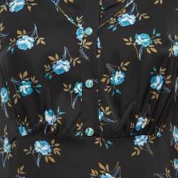 Pre Owned Sandro Black Floral Print Satin Short Dress S