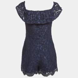 Sandro Navy Blue Lace Mini Scallop Hem Jumpsuit S