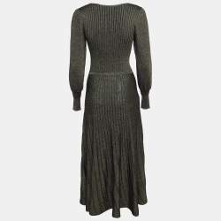 Pre Owned Sandro Metallic Lurex Knit V-Neck Midi Dress M