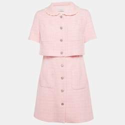Sandro Pink Tweed Button Front Mini Dress S