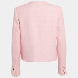 Sandro Pink Tweed Button Front Ruffled Jacket XS