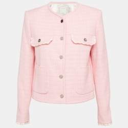 Sandro Pink Tweed Button Front Ruffled Jacket XS