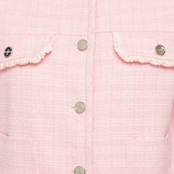 Sandro Pink Tweed Button Front Ruffled Jacket XS