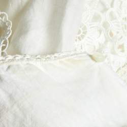 Pre Owned Sandro White Ramie Lace Trim Ruffled Top L