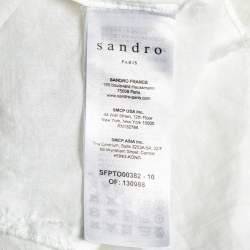 Pre Owned Sandro White Ramie Lace Trim Ruffled Top L