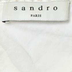 Pre Owned Sandro White Ramie Lace Trim Ruffled Top L