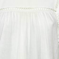 Pre Owned Sandro White Ramie Lace Trim Ruffled Top L