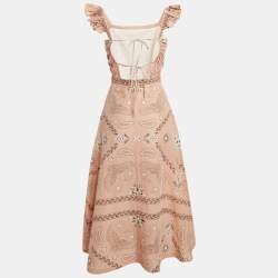 Pre Owned Sandro Peach Pink Bandana Print Linen Blend Coquette Gale Dress XS