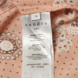 Pre Owned Sandro Peach Pink Bandana Print Linen Blend Coquette Gale Dress XS