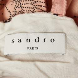Pre Owned Sandro Peach Pink Bandana Print Linen Blend Coquette Gale Dress XS