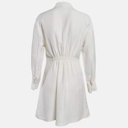 Pre Owned Sandro White Gabardine Celia Ruched Shirt Dress S