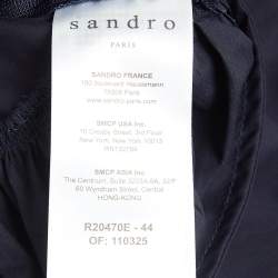 Pre Owned Sandro Navy Blue Cotton Lace Trim Ruffled Collar Mini Dress XS