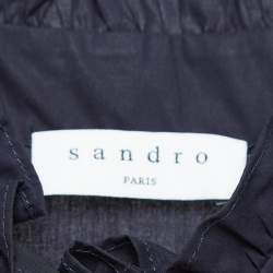 Pre Owned Sandro Navy Blue Cotton Lace Trim Ruffled Collar Mini Dress XS