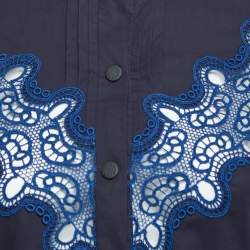 Pre Owned Sandro Navy Blue Cotton Lace Trim Ruffled Collar Mini Dress XS