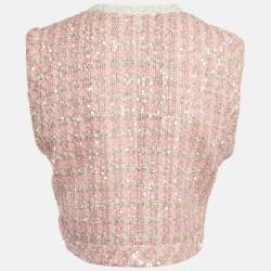 Sandro Pink Sequin Tweed Sleeveless Crop  Jacket S