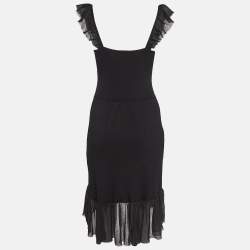 Pre Owned Sandro Black Rib Knit Ruffled Short Dress M