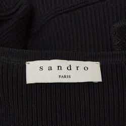 Pre Owned Sandro Black Rib Knit Ruffled Short Dress M