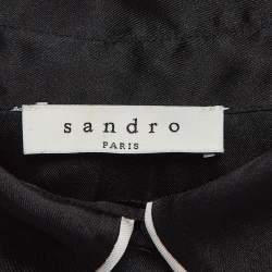Pre Owned Sandro Black Knit and Satin Detachable Collar Top M