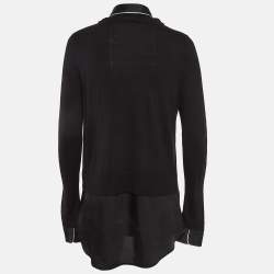 Pre Owned Sandro Black Knit and Satin Detachable Collar Top M