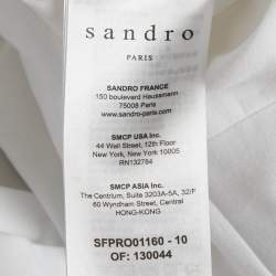 Pre Owned Sandro White Textured Crepe Trim Detail Mini Dress L