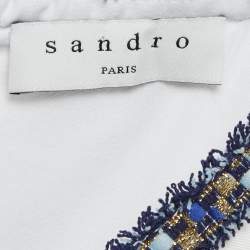Pre Owned Sandro White Textured Crepe Trim Detail Mini Dress L