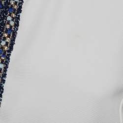 Pre Owned Sandro White Textured Crepe Trim Detail Mini Dress L