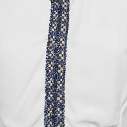 Pre Owned Sandro White Textured Crepe Trim Detail Mini Dress L