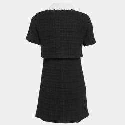 Pre Owned Sandro Black Lace Collar Trim Tweed Mini Dress S