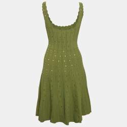 Pre Owned Sandro Green Beads Embroidered Knit Sleeveless Flared Mini Dress XS 