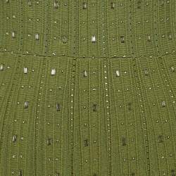 Pre Owned Sandro Green Beads Embroidered Knit Sleeveless Flared Mini Dress XS 