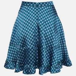 Pre Owned Sandro Green Printed Crepe Mini Skirt S
