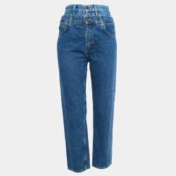 Pre Owned Sandro Blue Denim Double Waist Detail Jeans S Waist 25"