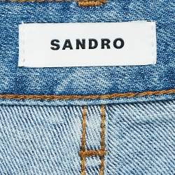 Pre Owned Sandro Blue Denim Double Waist Detail Jeans S Waist 25"
