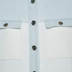 Pre Owned Sandro White/Blue Denim Panelled Knit Bomber Jacket XS