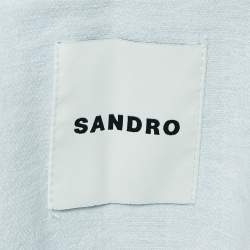 Pre Owned Sandro White/Blue Denim Panelled Knit Bomber Jacket XS