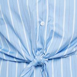 Pre Owned Sandro Blue Pinstripe Poplin Knotted Mini Shirt XS