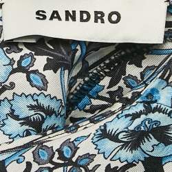 Pre Owned Sandro Blue Floral Print Silk Draped Midi Dress XS