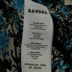 Pre Owned Sandro Blue Floral Print Silk Draped Midi Dress XS