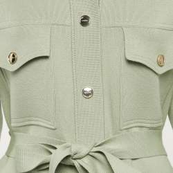 Sandro Sage Green Stretch Knit Belted Button Front Jacket S
