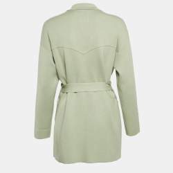 Sandro Sage Green Stretch Knit Belted Button Front Jacket S
