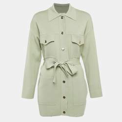 Sandro Sage Green Stretch Knit Belted Button Front Jacket S