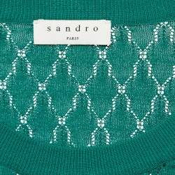 Pre Owned Sandro Green Pointelle Stretch Knit Anabelle  Jumper L