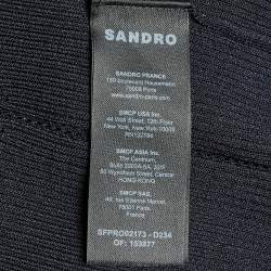 Pre Owned Sandro Navy Blue Rib Knit Crochet Lace Trimmed Midi Dress M