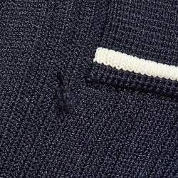 Pre Owned Sandro Navy Blue Rib Knit Crochet Lace Trimmed Midi Dress M