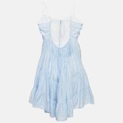 Pre Owned Sandro Blue Linen Blend Tiered Mini Dress L